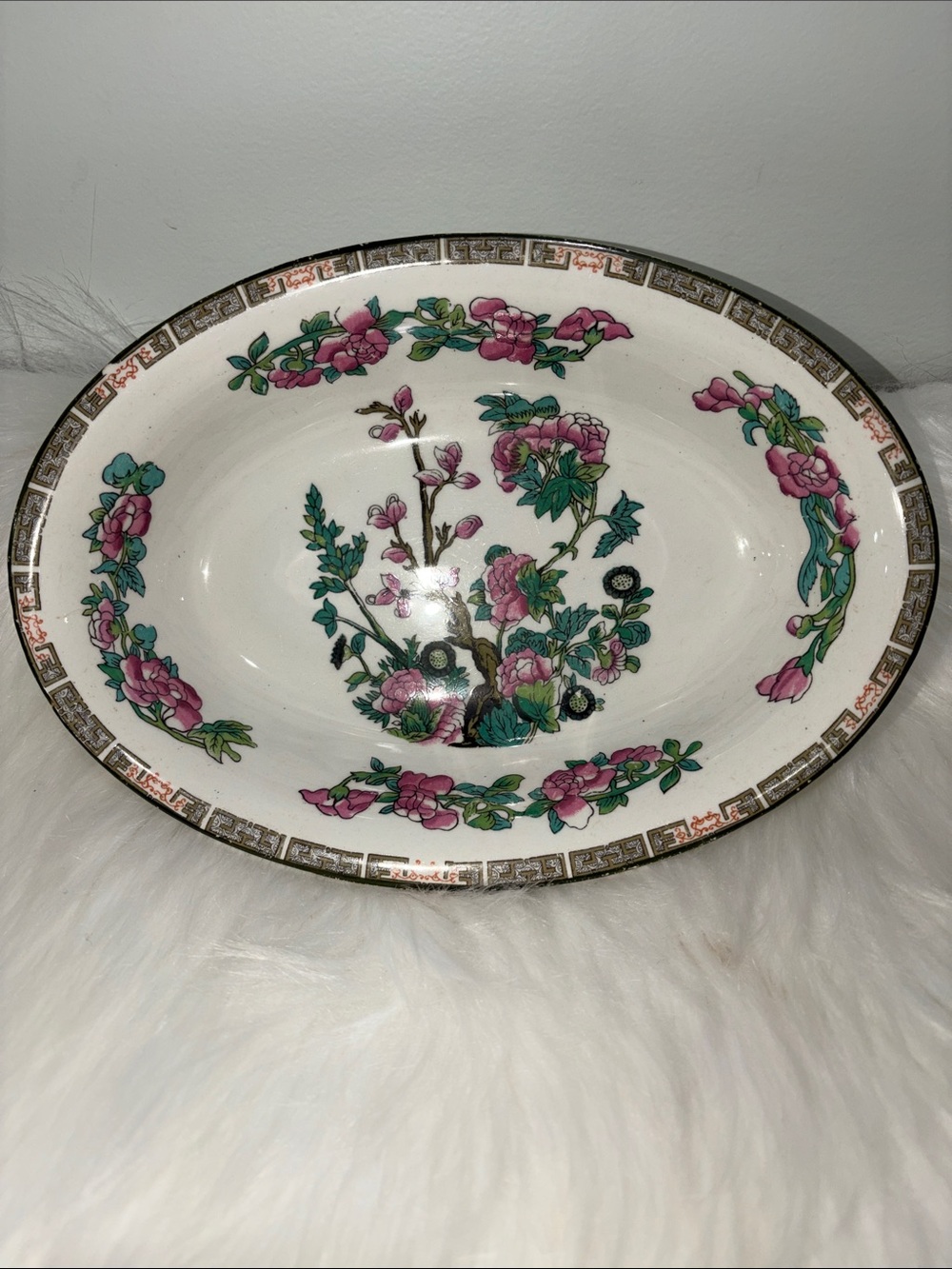 Maddock & Son’s Floral Indian Tree Porcelain Serving Bowl - Pink & Green